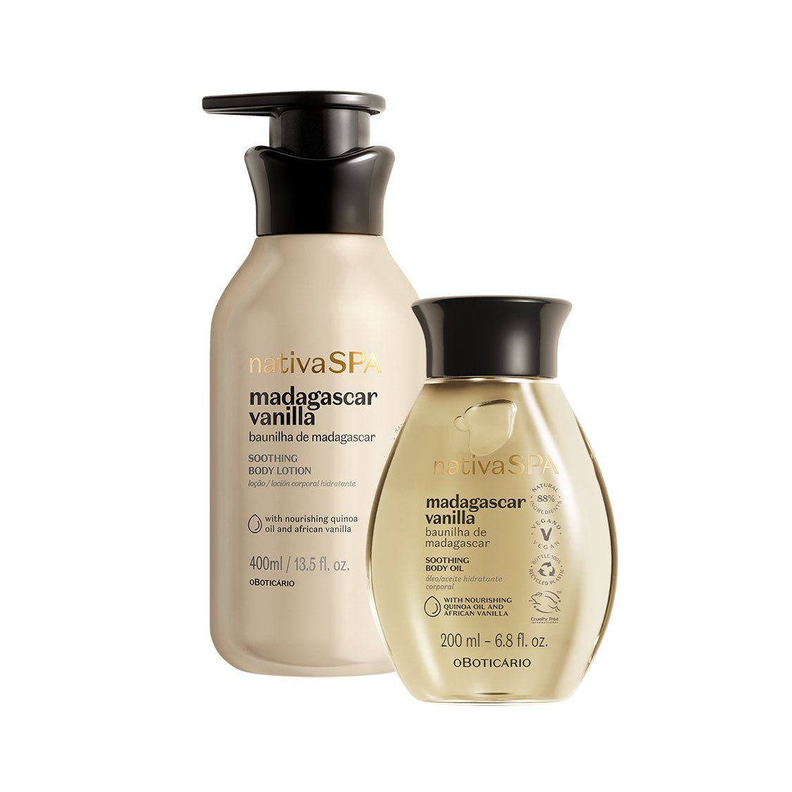 2 - step Vanilla Set: Body Lotion + Body Oil - O Boticário US - Nativa SPA - Gifts